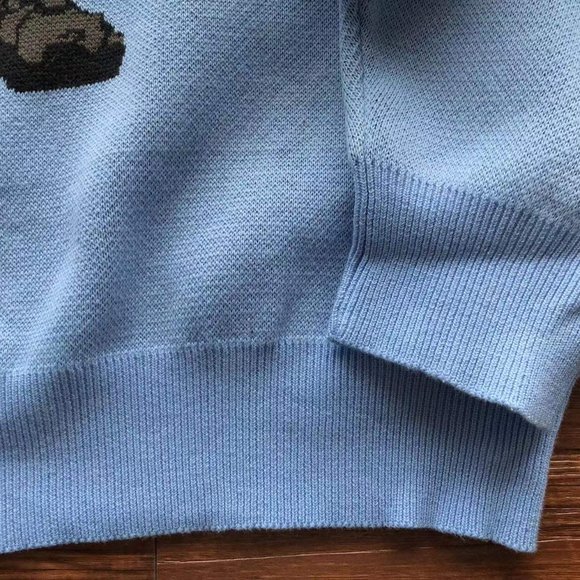 Cavermpt Blue Long Sleeve Smiley Loose Knit Sweater - Picture 6 of 15